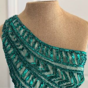 Green Sequin One-Shoulder Dress
